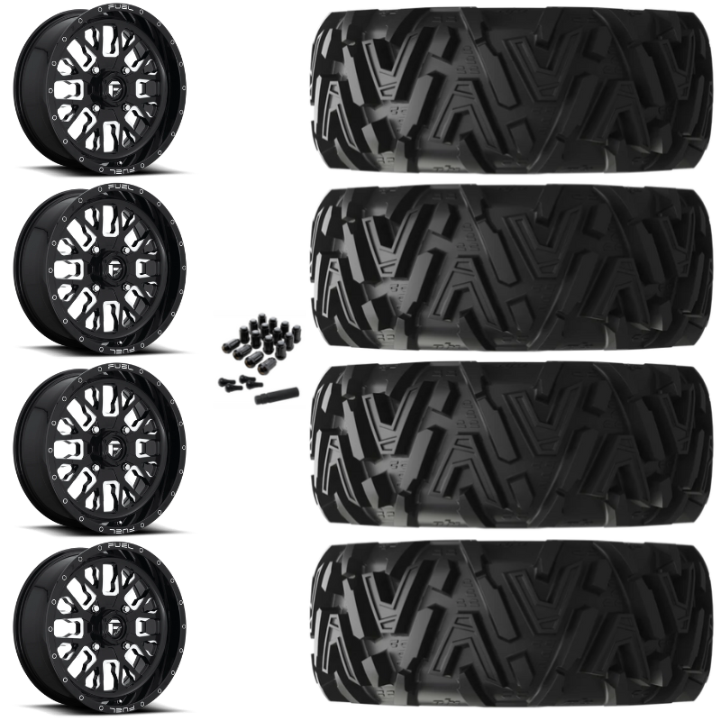 18" Fuel Stroke D611 Black Milled UTV Rims & 32" EFX MotoMTC Tires 6 Ply Mounted