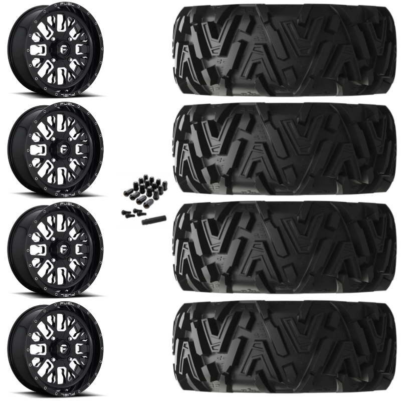 20" Fuel Stroke D611 Black Milled UTV Rims & 34" EFX MotoMTC Tires 6 Ply Mounted