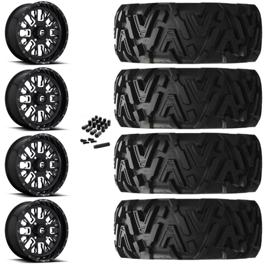 20" Fuel Stroke D611 Black Milled UTV Rims & 34" EFX MotoMTC Tires 6 Ply Mounted