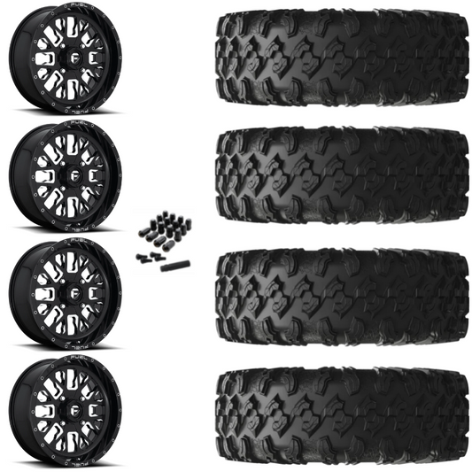 20" Fuel Stroke D611 Black Milled UTV Rims & 35" EFX MotoRavage Tires 8 Ply Mounted