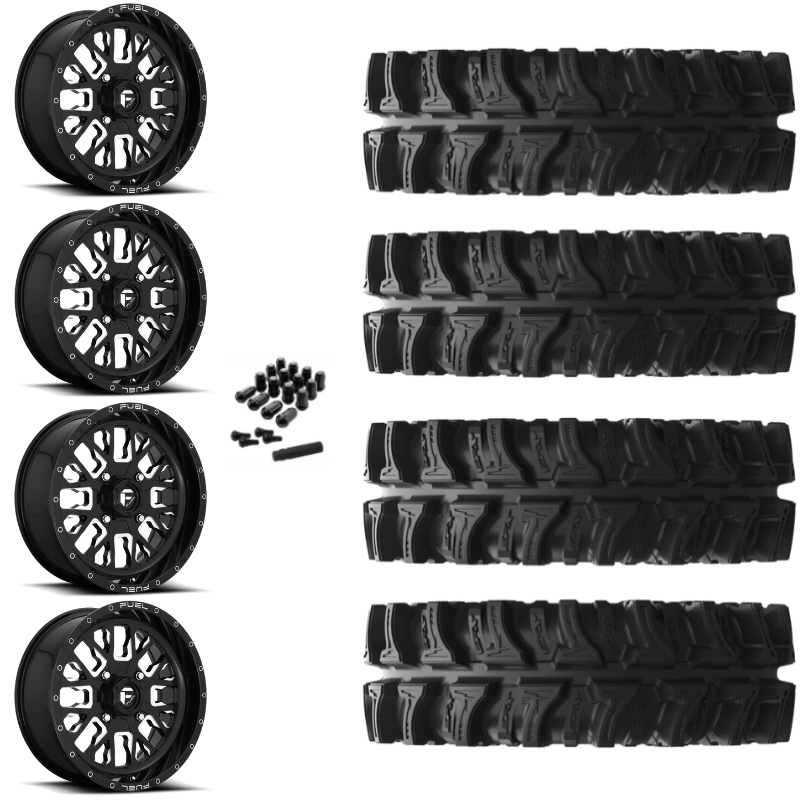 18" Fuel Stroke D611 Black Milled UTV Rims & 32" EFX MotoSlayer Tires 6 Ply Mounted