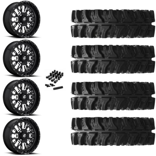 18" Fuel Stroke D611 Black Milled UTV Rims & 32" EFX MotoSlayer Tires 6 Ply Mounted