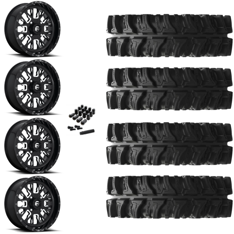 24" Fuel Stroke D611 Black Milled UTV Rims & 35" EFX MotoSlayer Tires 6 Ply Mounted