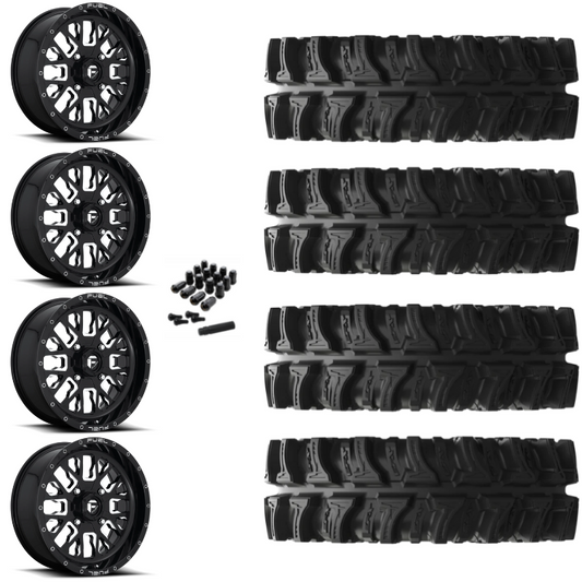 24" Fuel Stroke D611 Black Milled UTV Rims & 35" EFX MotoSlayer Tires 6 Ply Mounted