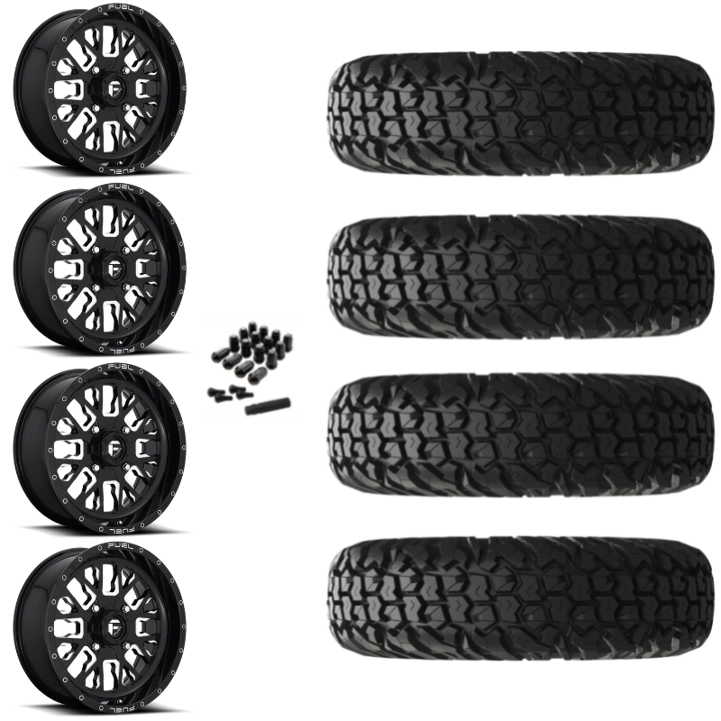 18" Fuel Stroke D611 Black Milled UTV Rims & 34" EFX MotoVator Tires 8 Ply Mounted