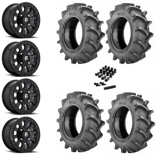 14" Fuel Tactic D630 Black UTV Rims & 28" BKT TR171 Tires 6 Ply Mounted