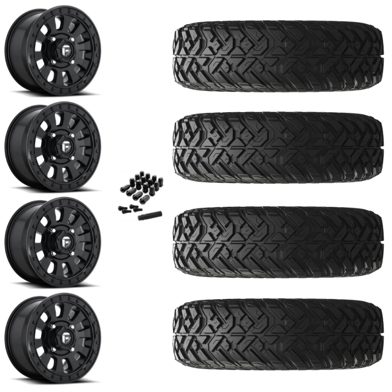 14" Fuel Tactic D630 Black UTV Rims & 28" EFX Gripper R/T Tires 10 Ply Mounted