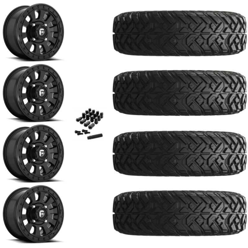 14" Fuel Tactic D630 Black UTV Rims & 28" EFX Gripper Standard Tires 8 Ply Mounted