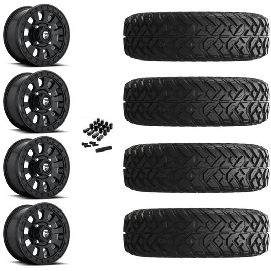 14" Fuel Tactic D630 Black UTV Rims & 28" EFX Gripper Standard Tires 8 Ply Mounted