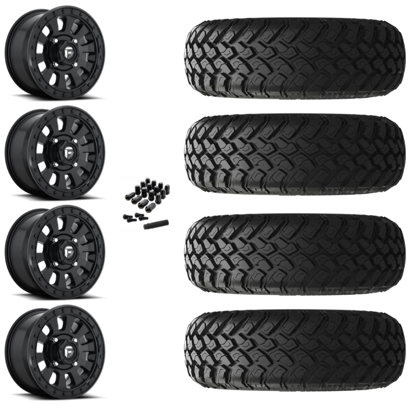 14" Fuel Tactic D630 Black UTV Rims & 30" EFX MotoHammer Tires 8 Ply Mounted