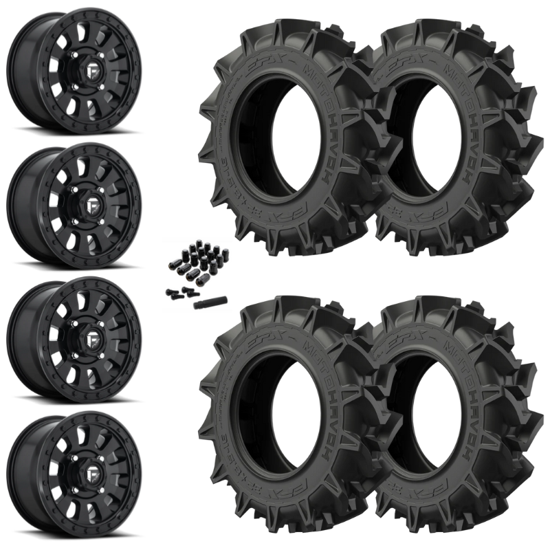 14" Fuel Tactic D630 Black UTV Rims & 31" EFX MotoHavok Tires 6 Ply Mounted