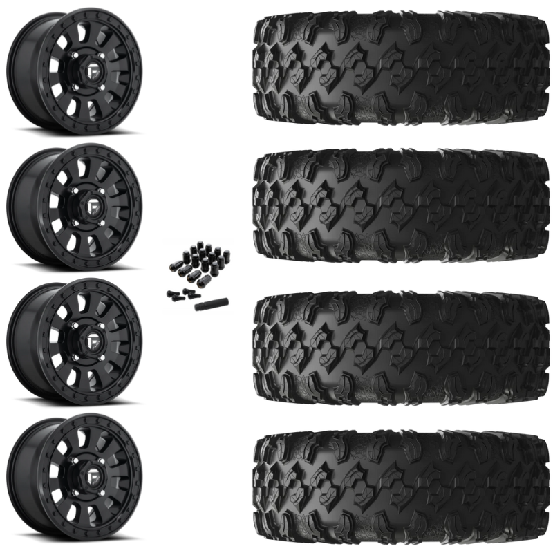 15" Fuel Tactic D630 Black UTV Rims & 30" EFX MotoRavage Tires 8 Ply Mounted