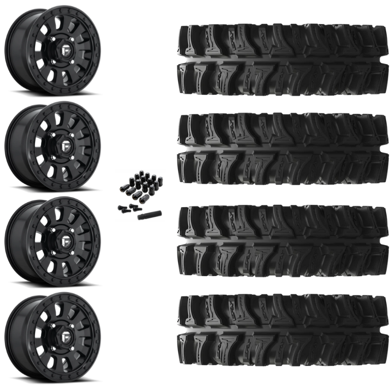 14" Fuel Tactic D630 Black UTV Rims & 28" EFX MotoSlayer Tires 6 Ply Mounted
