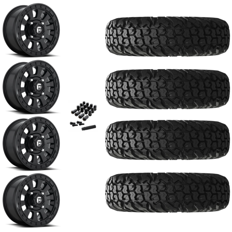 15" Fuel Tactic D630 Black UTV Rims & 30" EFX MotoVator Tires 8 Ply Mounted