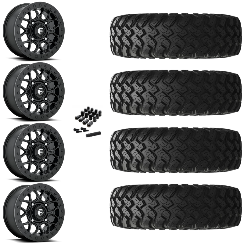 15" Fuel Tech D916 Beadlock Black UTV Rims & 35" EFX MotoRally Tires 8 Ply Mounted