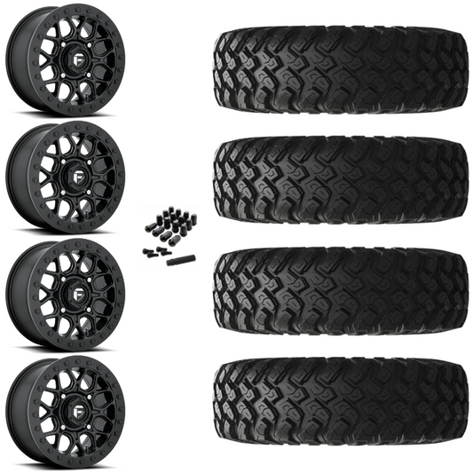 15" Fuel Tech D916 Beadlock Black UTV Rims & 30" EFX MotoRally Tires 8 Ply Mounted