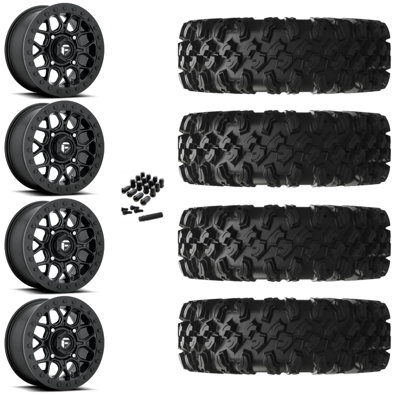 15" Fuel Tech D916 Beadlock Black UTV Rims & 32" EFX MotoRavage XL Tires 8 Ply Mounted