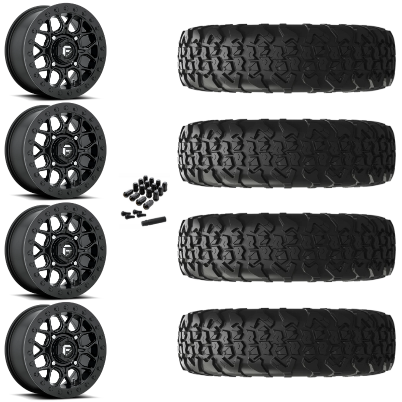 15" Fuel Tech D916 Beadlock Black UTV Rims & 33" EFX MotoVator R/T Tires 8 Ply Mounted