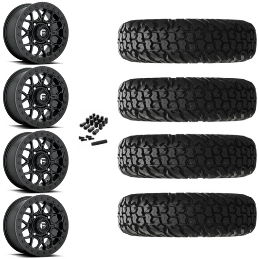 15" Fuel Tech D916 Beadlock Black UTV Rims & 32" EFX MotoVator Tires 8 Ply Mounted