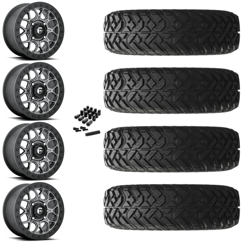 15" Fuel Tech D919 Beadlock Black Gun Metal UTV Rims & 35" EFX Gripper R/T-K Tires 10 Ply Mounted