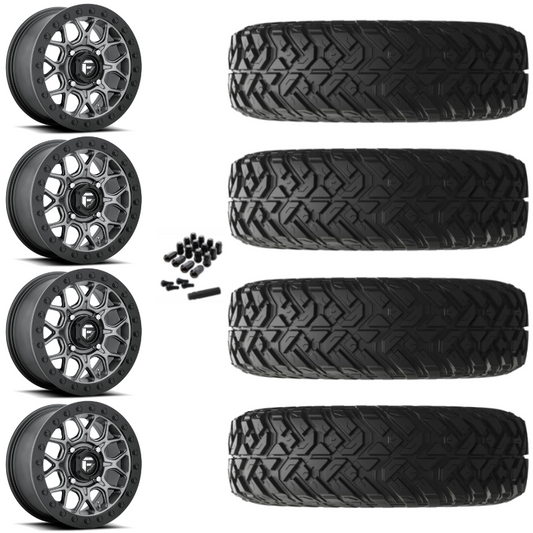 15" Fuel Tech D919 Beadlock Black Gun Metal UTV Rims & 35" EFX Gripper R/T-K Tires 10 Ply Mounted