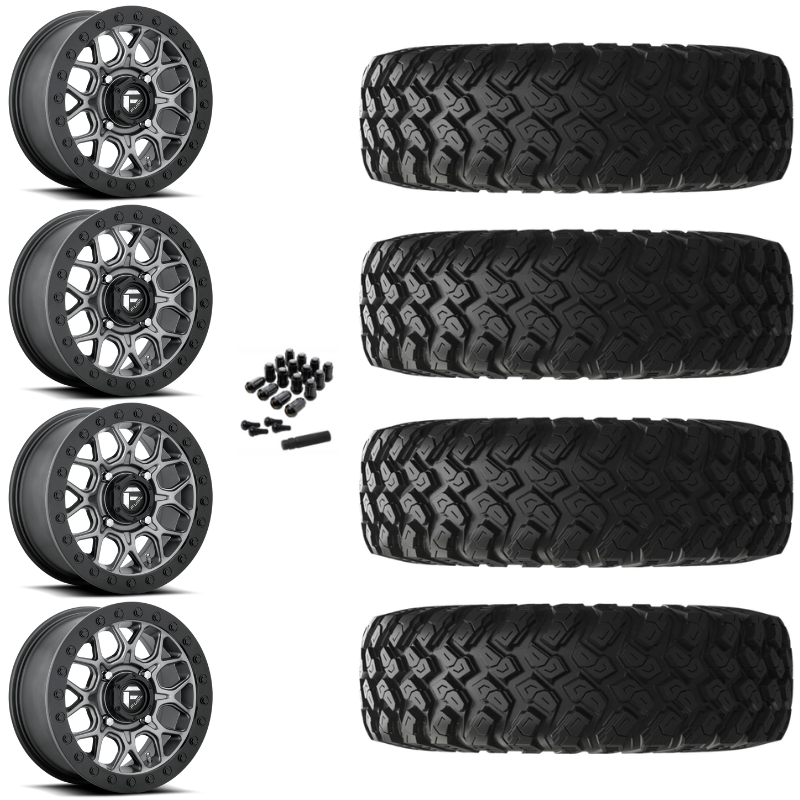 15" Fuel Tech D919 Beadlock Black Gun Metal UTV Rims & 30" EFX MotoRally Tires 8 Ply Mounted