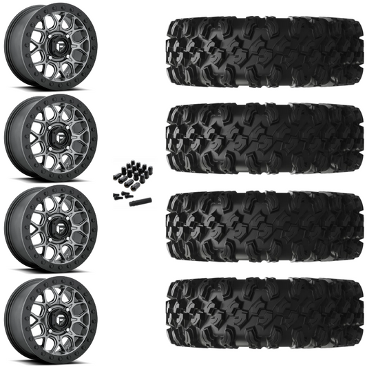 15" Fuel Tech D919 Beadlock Black Gun Metal UTV Rims & 32" EFX MotoRavage XL Tires 8 Ply Mounted