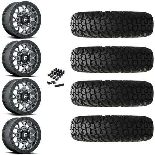 15" Fuel Tech D919 Beadlock Black Gun Metal UTV Rims & 34" EFX MotoVator Tires 8 Ply Mounted