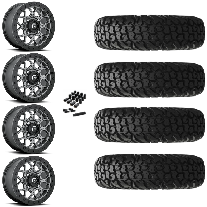 15" Fuel Tech D919 Beadlock Black Gun Metal UTV Rims & 30" EFX MotoVator Tires 8 Ply Mounted