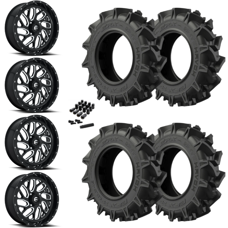 18" Fuel Triton D581 Black Milled UTV Rims & 32" EFX MotoHavok Tires 6 Ply Mounted