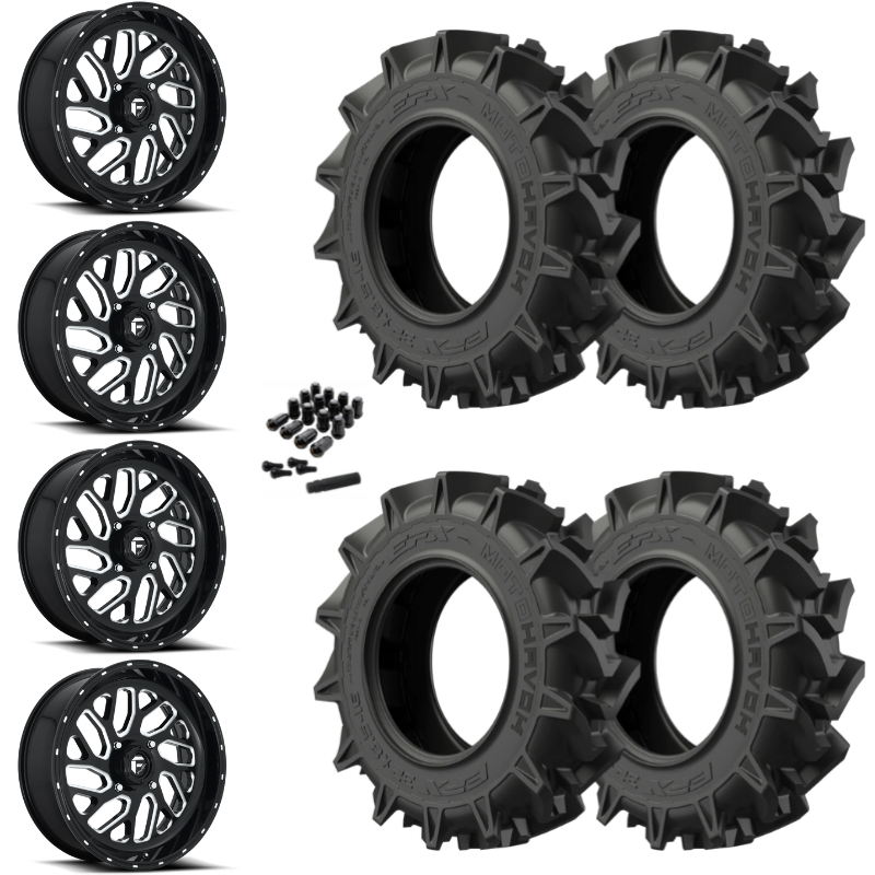 20" Fuel Triton D581 Black Milled UTV Rims & 33" EFX MotoHavok Tires 6 Ply Mounted