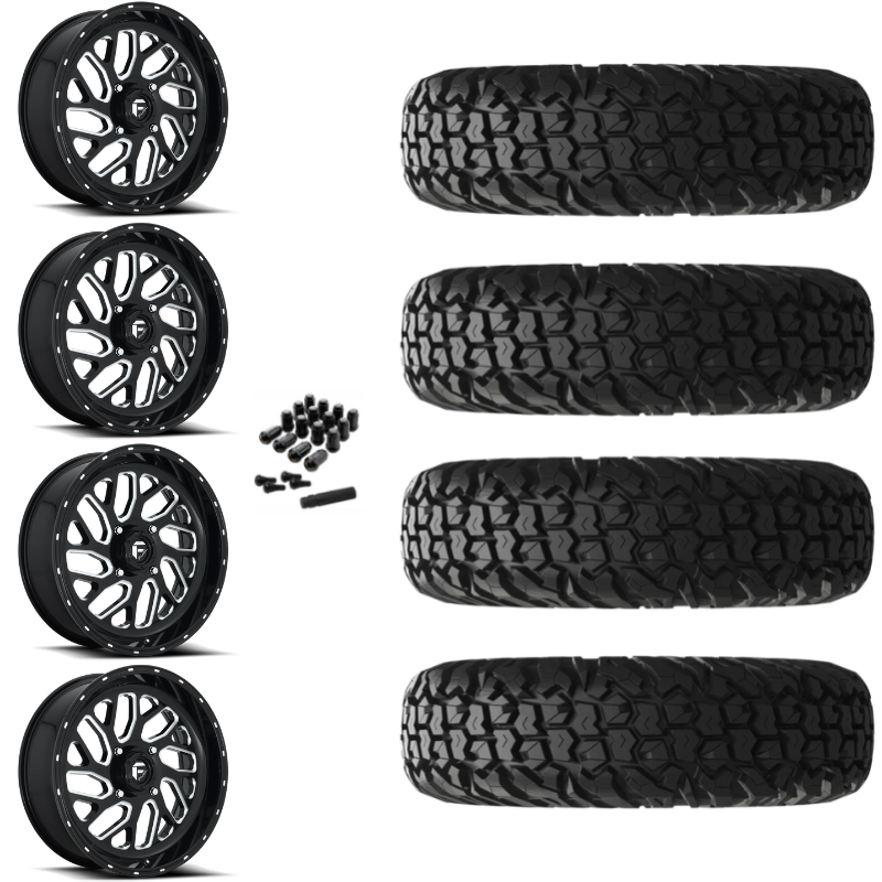 16" Fuel Triton D581 Black Milled UTV Rims & 32" EFX MotoVator Tires 8 Ply Mounted