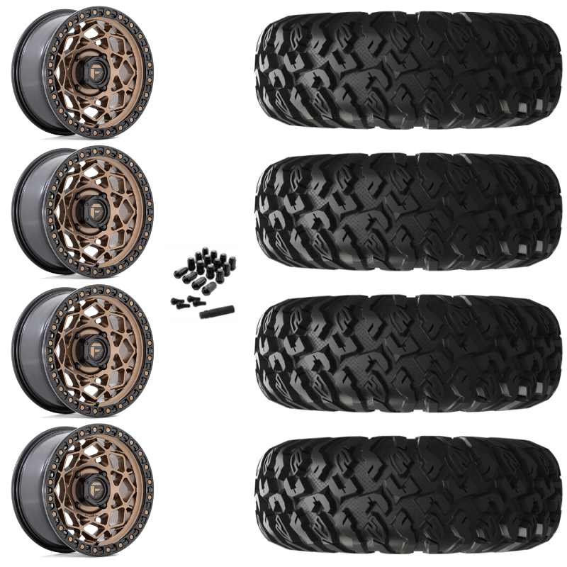 15" Fuel Unit D785 Bronze UTV Rims & 28" EFX MotoClaw Tires 8 Ply Mounted