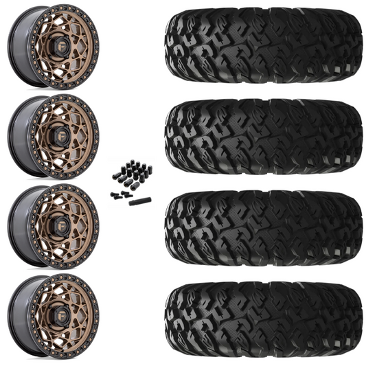 15" Fuel Unit D785 Bronze UTV Rims & 28" EFX MotoClaw Tires 8 Ply Mounted