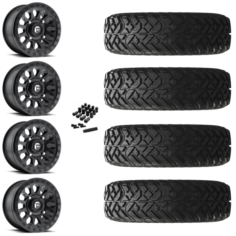 14" Fuel Vector D579 Black UTV Rims & 28" EFX Gripper R/T Tires 10 Ply Mounted