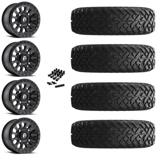 14" Fuel Vector D579 Black UTV Rims & 28" EFX Gripper Standard Tires 8 Ply Mounted