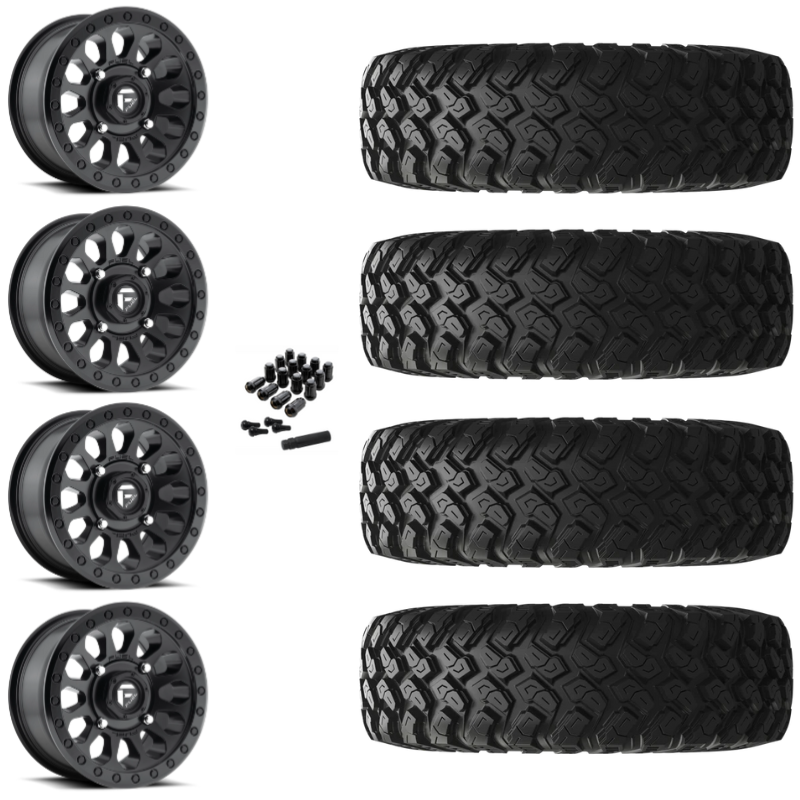 14" Fuel Vector D579 Black UTV Rims & 32" EFX MotoRally Tires 8 Ply Mounted