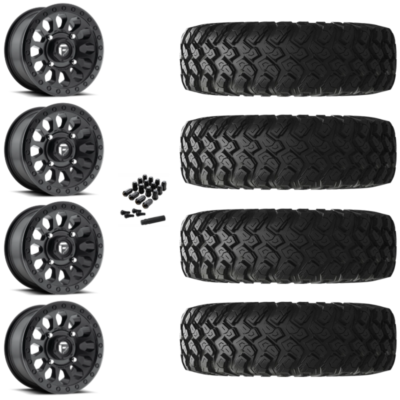14" Fuel Vector D579 Black UTV Rims & 28" EFX MotoRally Tires 8 Ply Mounted