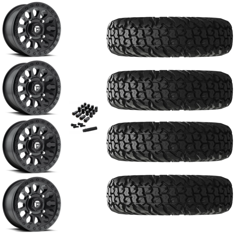 15" Fuel Vector D579 Black UTV Rims & 34" EFX MotoVator Tires 8 Ply Mounted