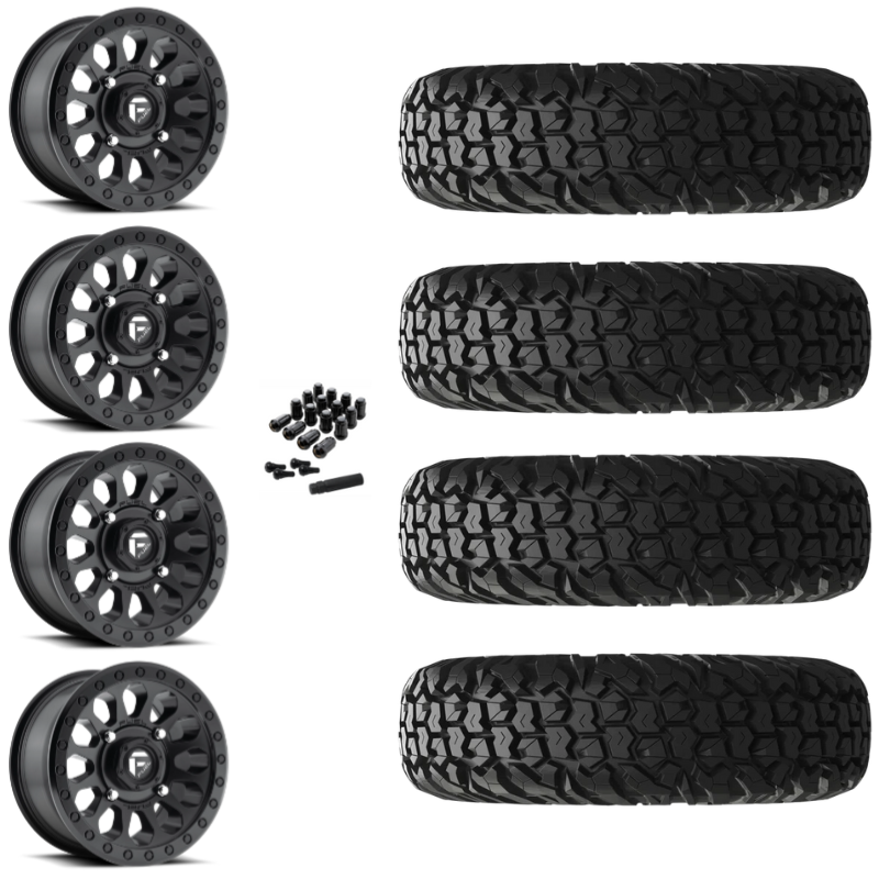 15" Fuel Vector D579 Black UTV Rims & 30" EFX MotoVator Tires 8 Ply Mounted