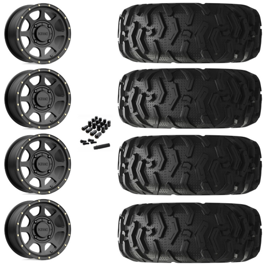 14" KMC Addict 2 KS134 Black UTV Rims & 26" EFX MotoForce Tires 6 Ply Mounted