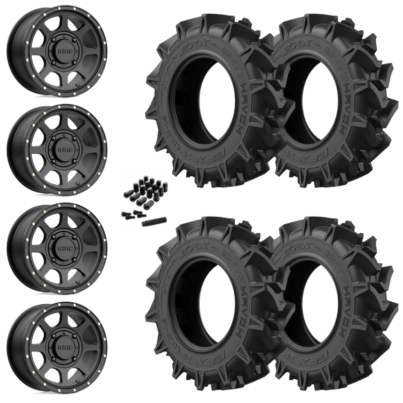 14" KMC Addict 2 KS134 Black UTV Rims & 31" EFX MotoHavok Tires 6 Ply Mounted