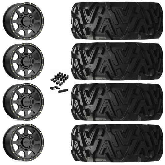 14" KMC Addict 2 KS134 Black UTV Rims & 30" EFX MotoMTC Tires 6 Ply Mounted