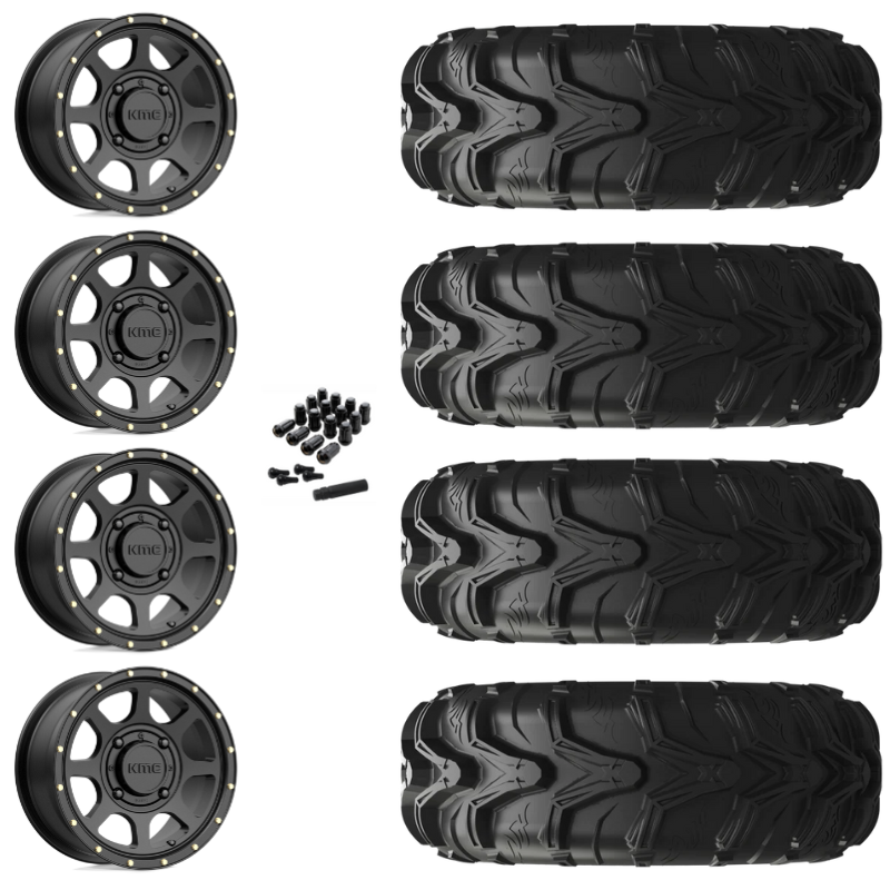 14" KMC Addict 2 KS134 Black UTV Rims & 27" EFX MotoMax Tires 6 Ply Mounted