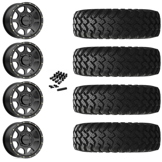 14" KMC Addict 2 KS134 Black UTV Rims & 32" EFX MotoRally Tires 8 Ply Mounted