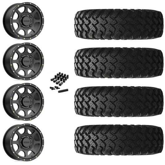 15" KMC Addict 2 KS134 Black UTV Rims & 35" EFX MotoRally Tires 8 Ply Mounted