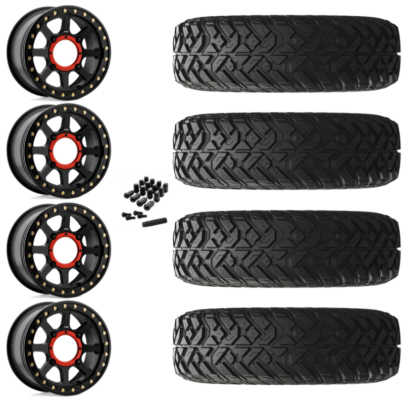 14" KMC Addict 2 KS234 Beadlock Black UTV Rims & 28" EFX Gripper R/T-K Tires 10 Ply Mounted