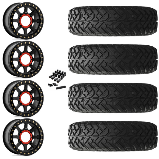14" KMC Addict 2 KS234 Beadlock Black UTV Rims & 28" EFX Gripper R/T-K Tires 10 Ply Mounted