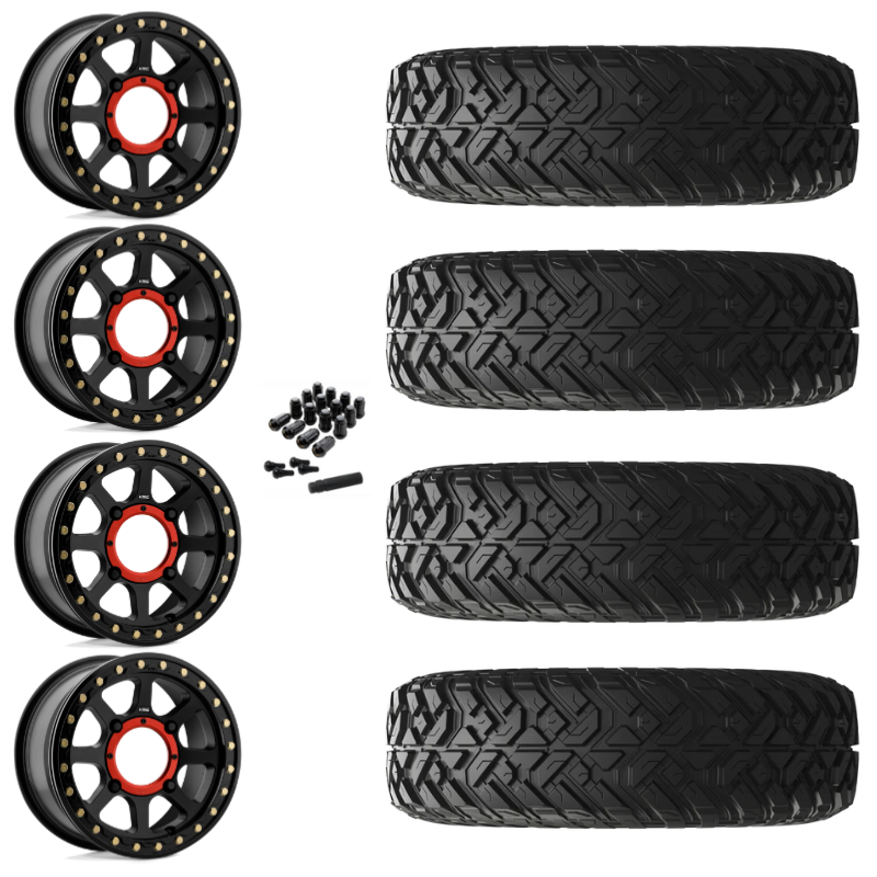 14" KMC Addict 2 KS234 Beadlock Black UTV Rims & 28" EFX Gripper R/T Tires 10 Ply Mounted