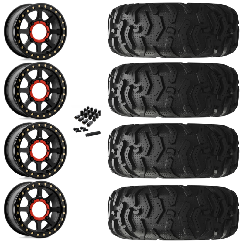 14" KMC Addict 2 KS234 Beadlock Black UTV Rims & 26" EFX MotoForce Tires 6 Ply Mounted